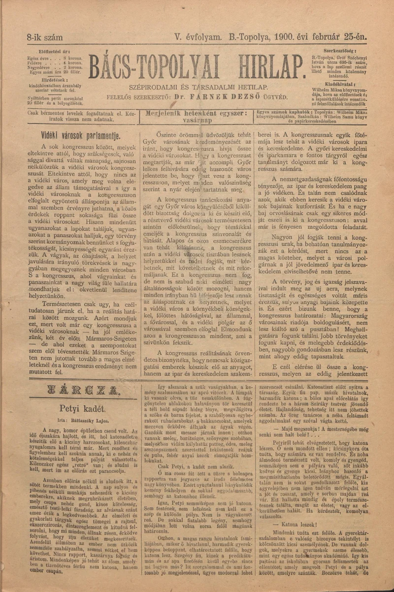 Bács-Topolyai Hirlap, 5. évf. 1900. február 25. 8. sz.