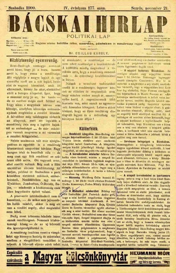 Bácskai Hirlap, 4. évf. 1900. november 21. 177. sz.
