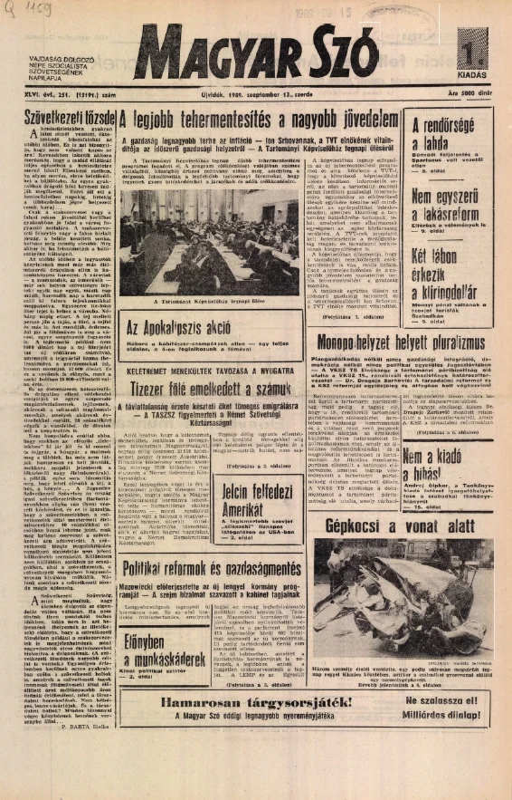 Magyar Szó, 46. évf. 1989. szeptember 13. 251. sz. 1–16. oldal