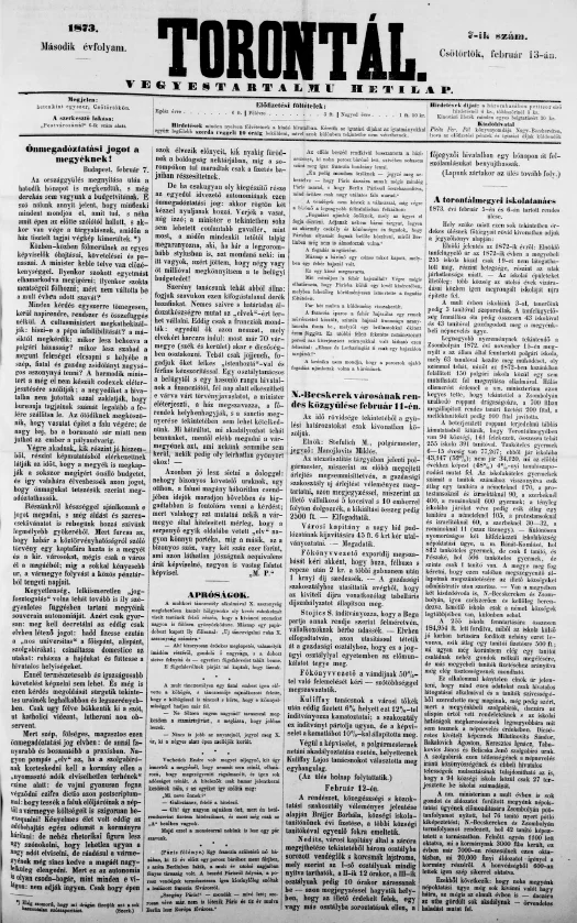 Torontál, 2. évf. 1873. február 13. 7. sz.