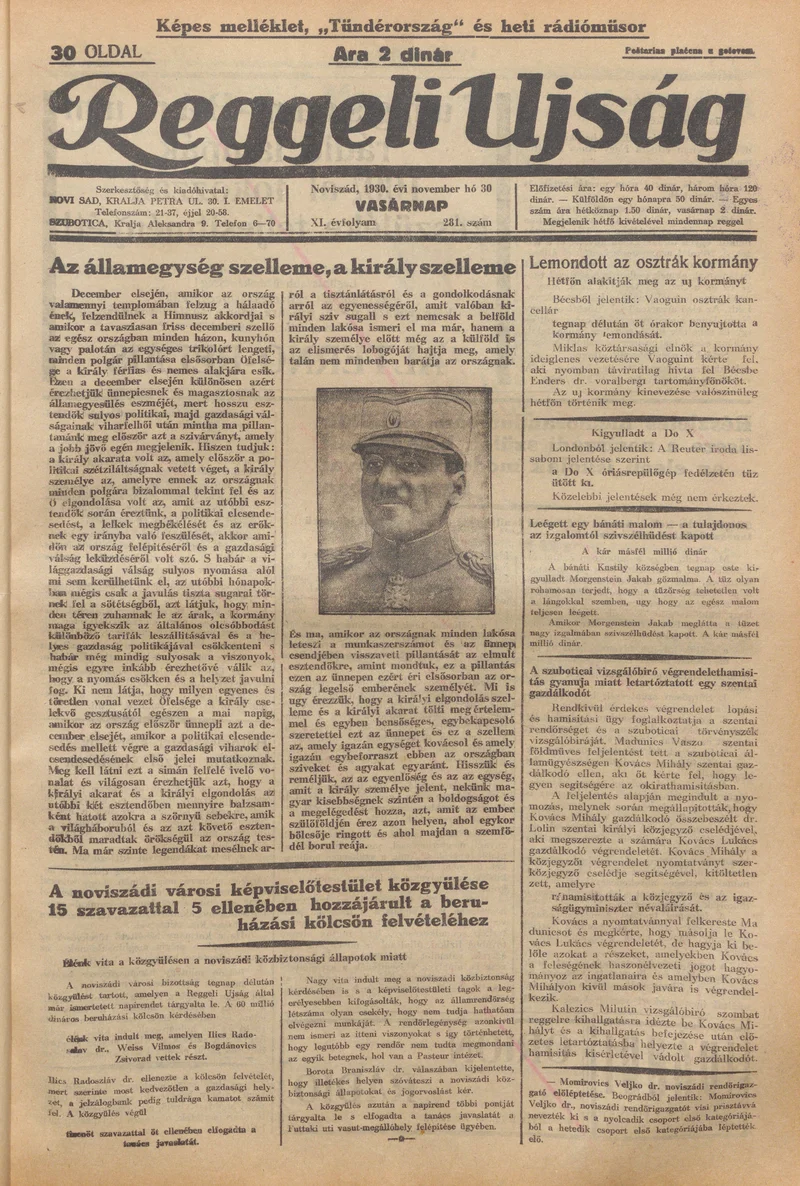 Reggeli Újság, 11. évf. 1930. november 30. 280. sz.