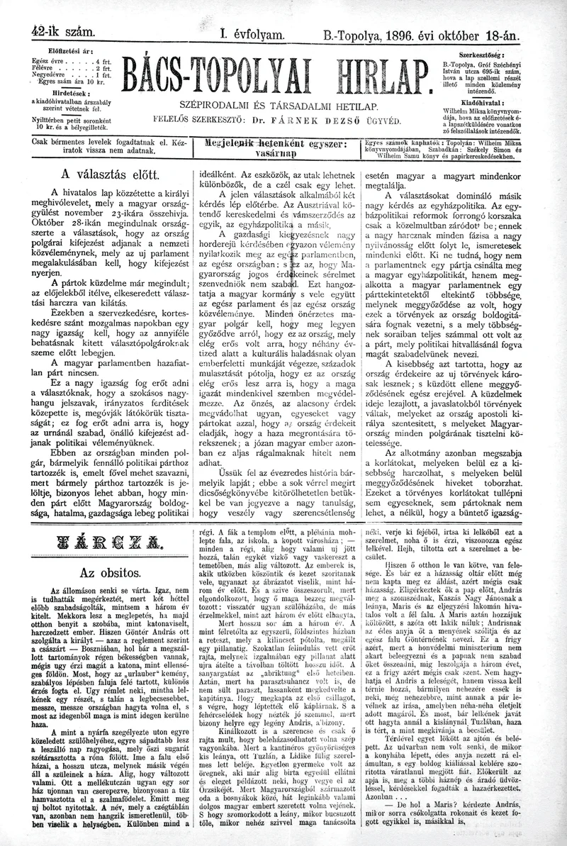 Bács-Topolyai Hirlap, 1. évf. 1896. október 18. 42. sz.