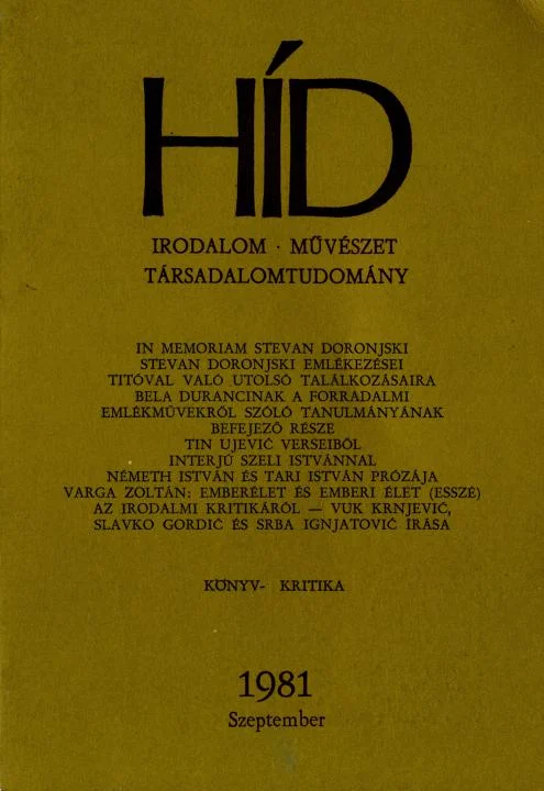 Híd, 45. évf. 1981. szeptember. 9. sz. 957–1120. oldal