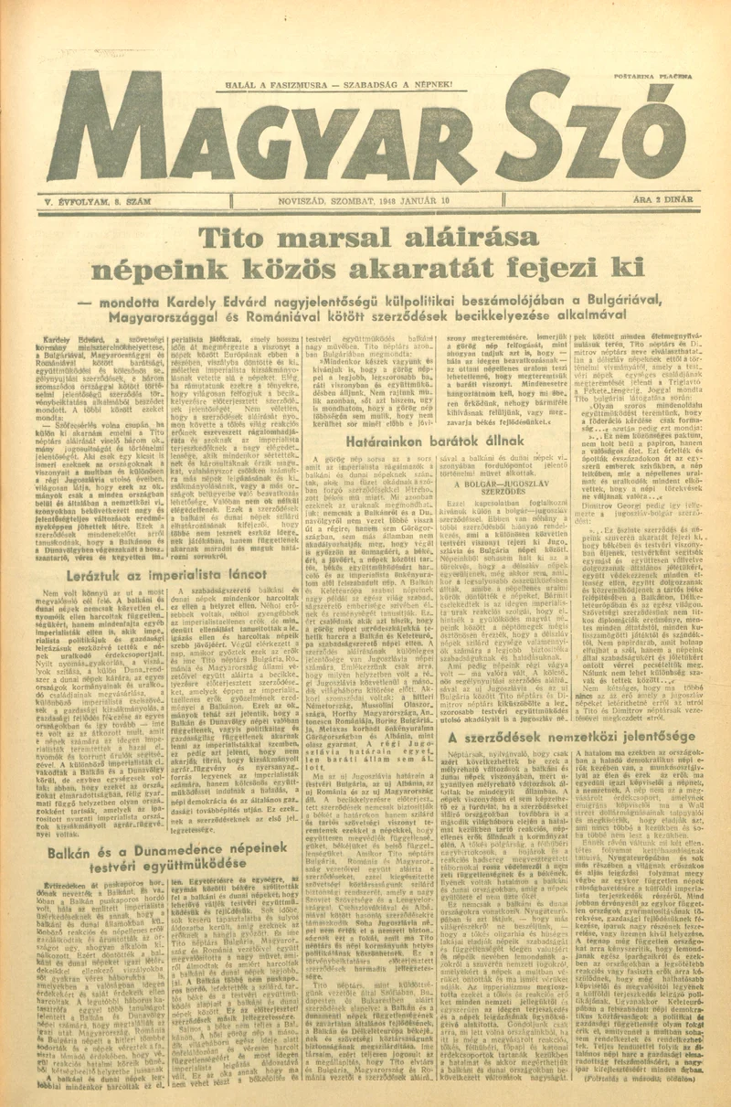 Magyar Szó, 5. évf. 1948. január 10. 8. sz. 1–6. oldal