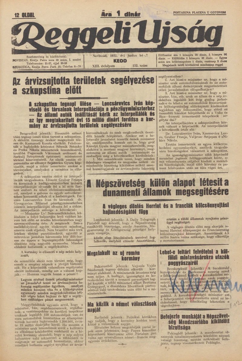 Reggeli Újság, 13. évf. 1932. június 7. 132. sz.