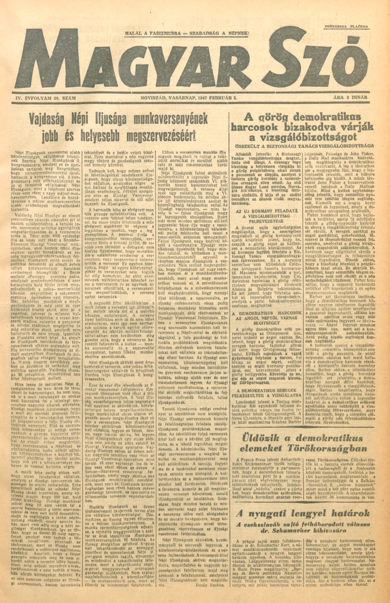 Magyar Szó, 4. évf. 1947. február 2. 28. sz. 1–8. oldal