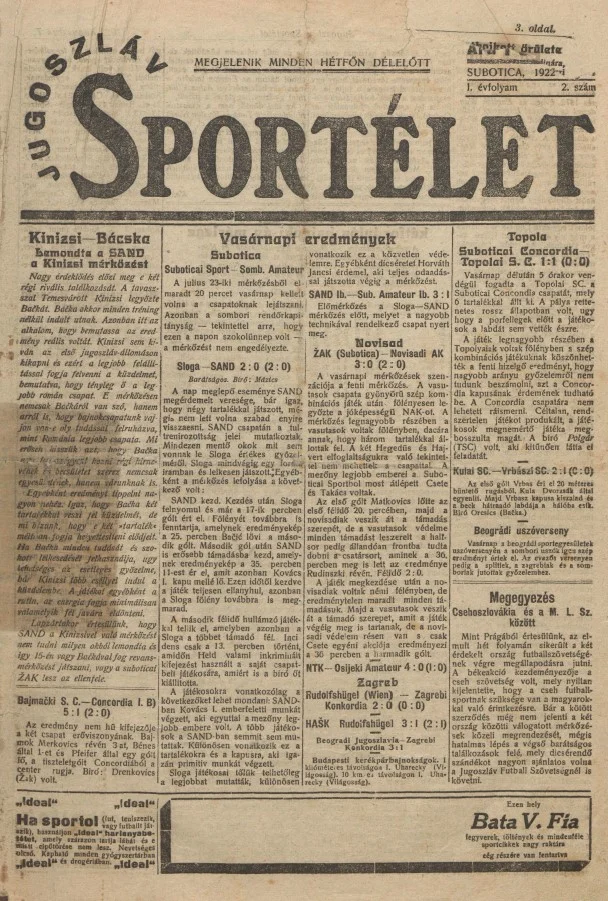 Jugoszláv sportélet, 1. évf. 1922. augusztus 7. 2. sz.