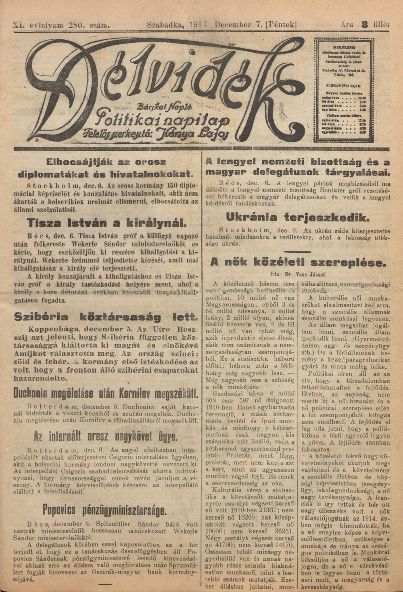 Délvidék, 11. évf. 1917. december 7. 280. sz.