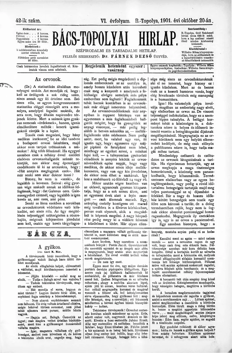 Bács-Topolyai Hirlap, 6. évf. 1901. október 20. 42. sz.