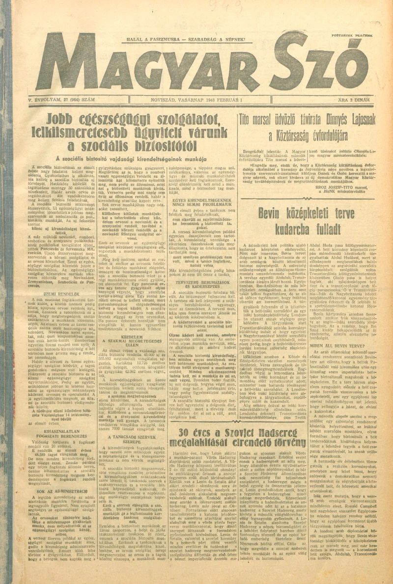 Magyar Szó, 5. évf. 1948. február 1. 27. sz. 1–8. oldal