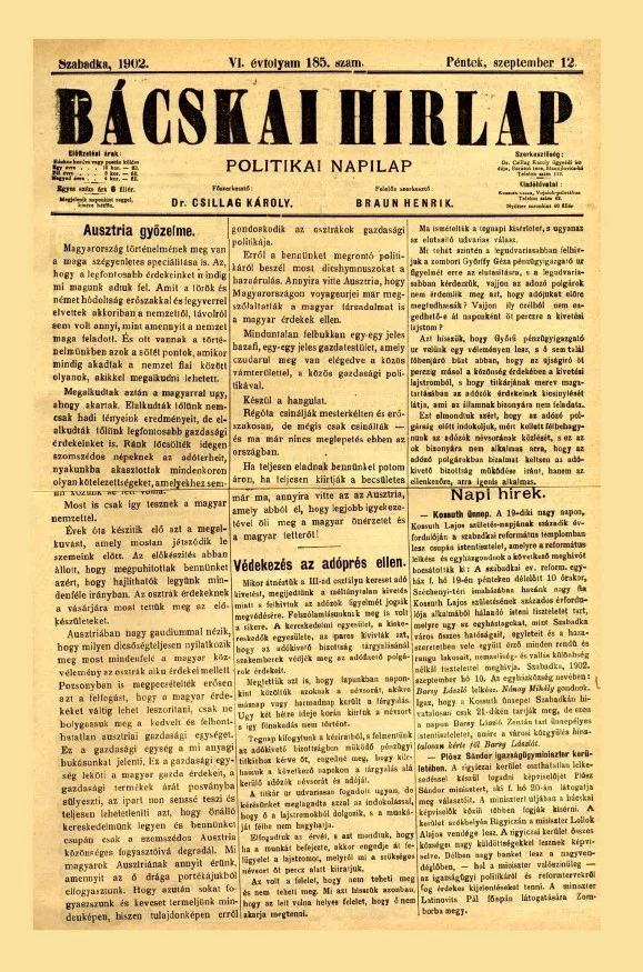Bácskai Hirlap, 6. évf. 1902. szeptember 12. 185. sz.