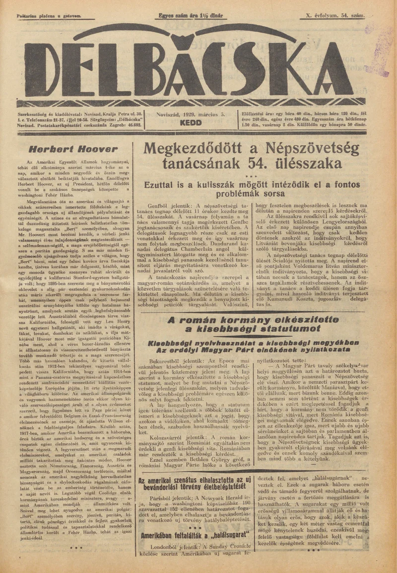 Délbácska, 10. évf. 1929. március 5. 54. sz.