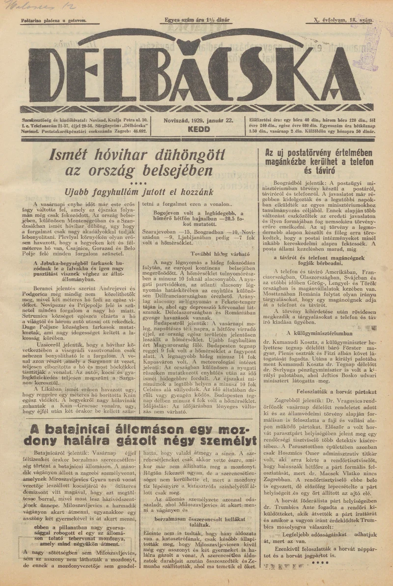 Délbácska, 10. évf. 1929. január 22. 18. sz.