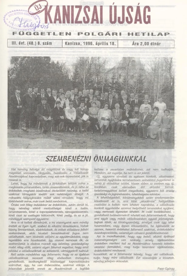 Új Kanizsai Újság, 3. évf. 1996. április 18. 8. sz.