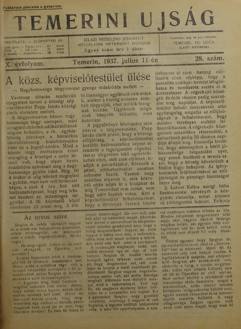 Temerini Újság 1928-1944, 10. évf. 1937. július 11. 28. sz.