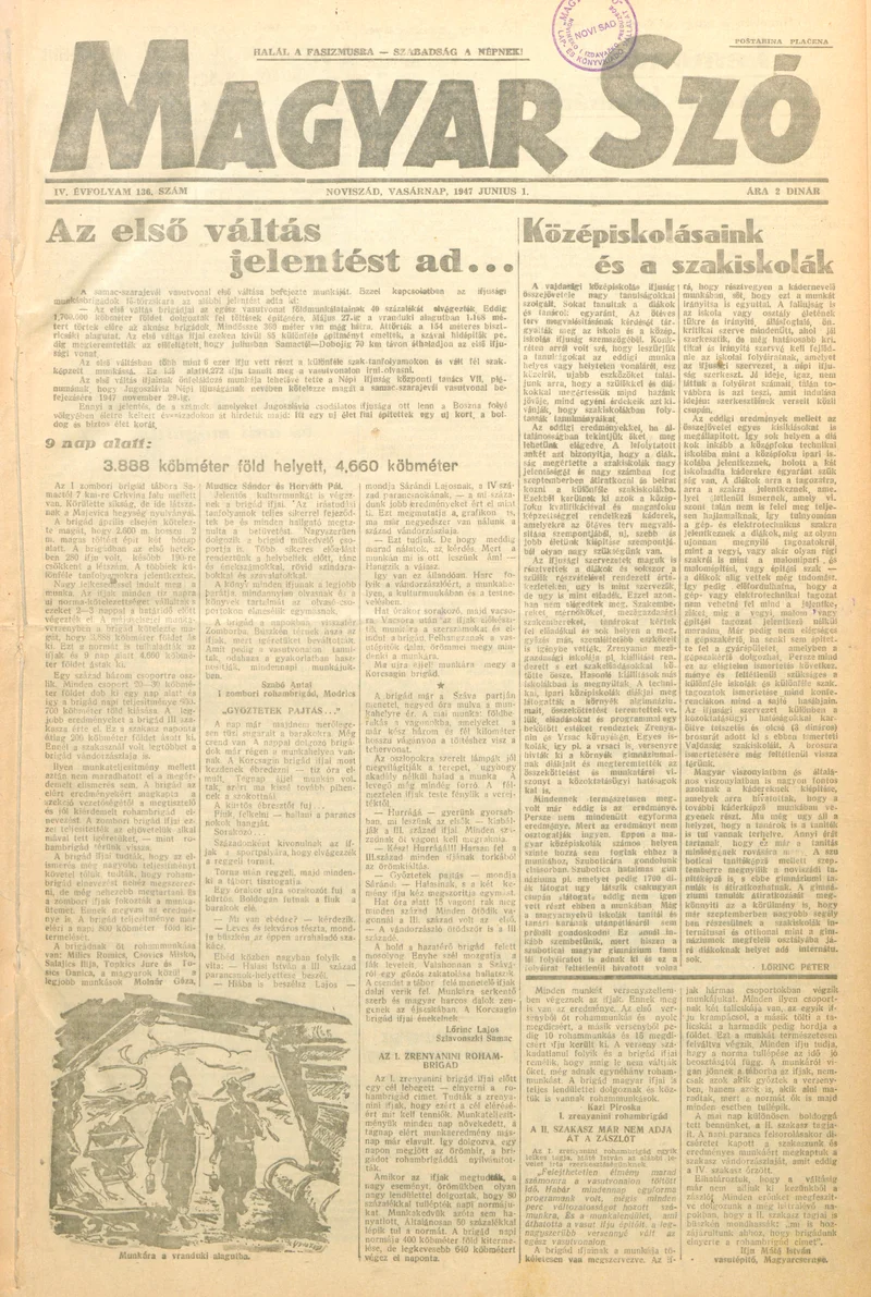 Magyar Szó, 4. évf. 1947. június 1. 136. sz. 1–8. oldal