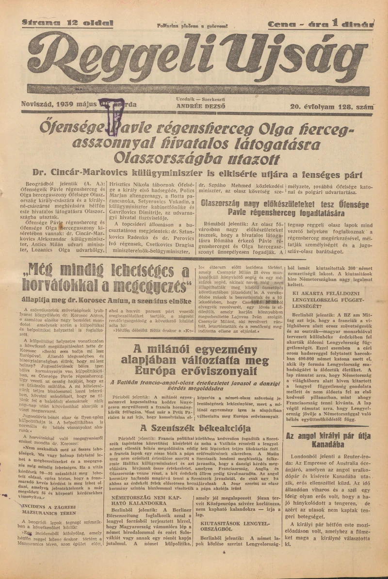 Reggeli Újság, 20. évf. 1939. május 10. 128. sz.
