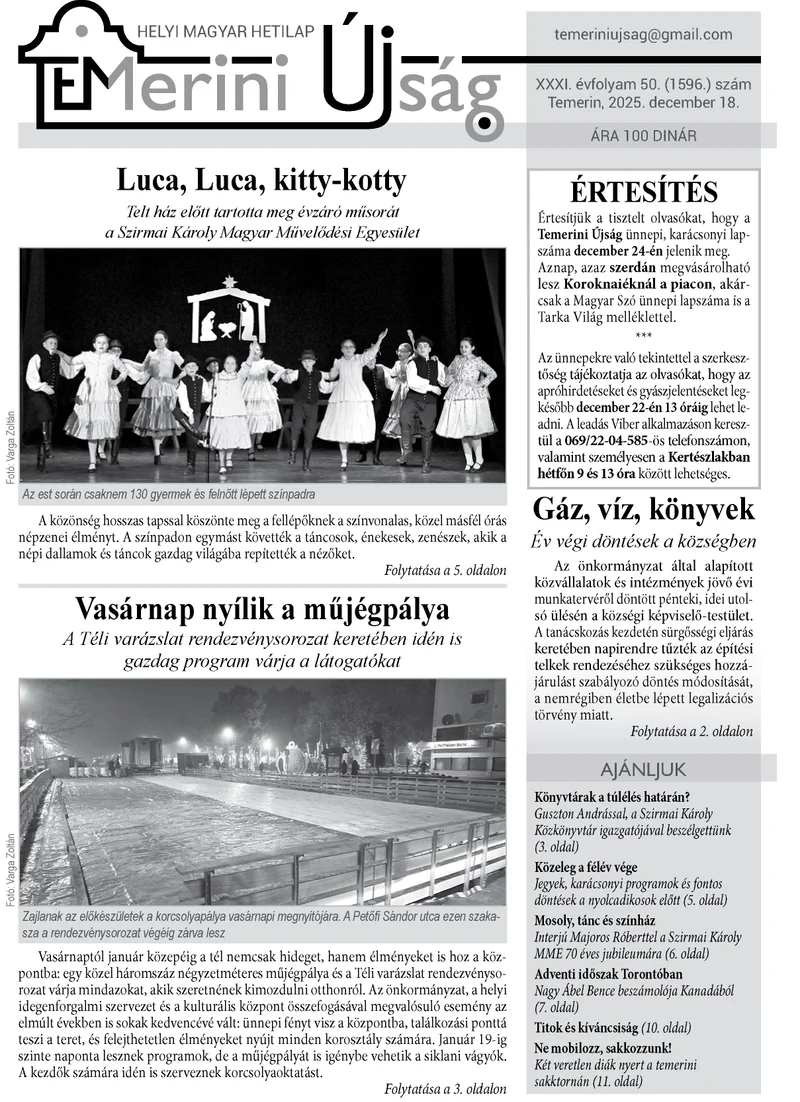 Temerini Újság, 31. évf. 2025. december 18. 50. sz.