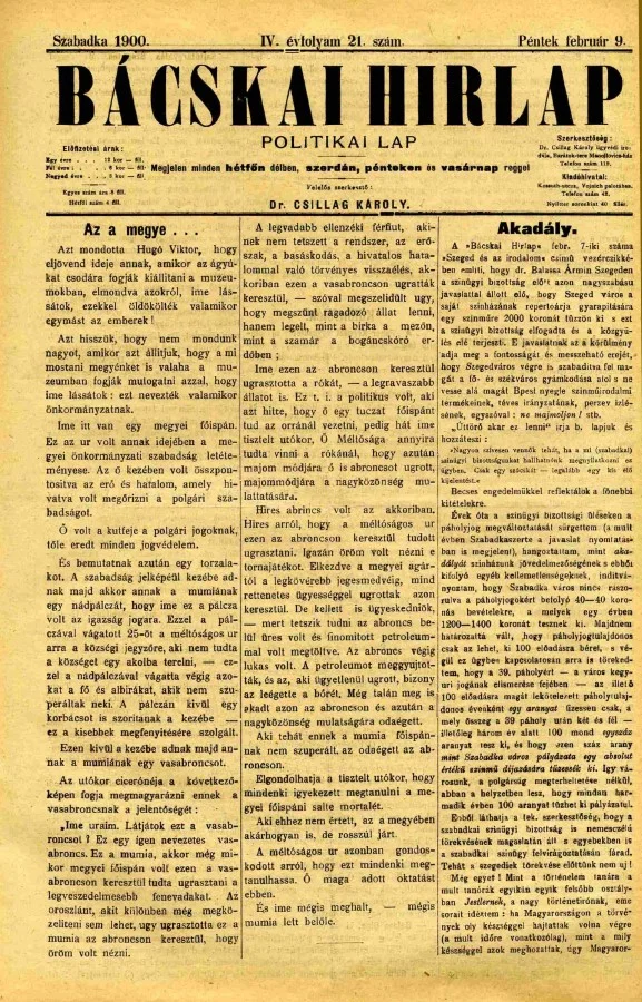 Bácskai Hirlap, 4. évf. 1900. február 9. 21. sz.