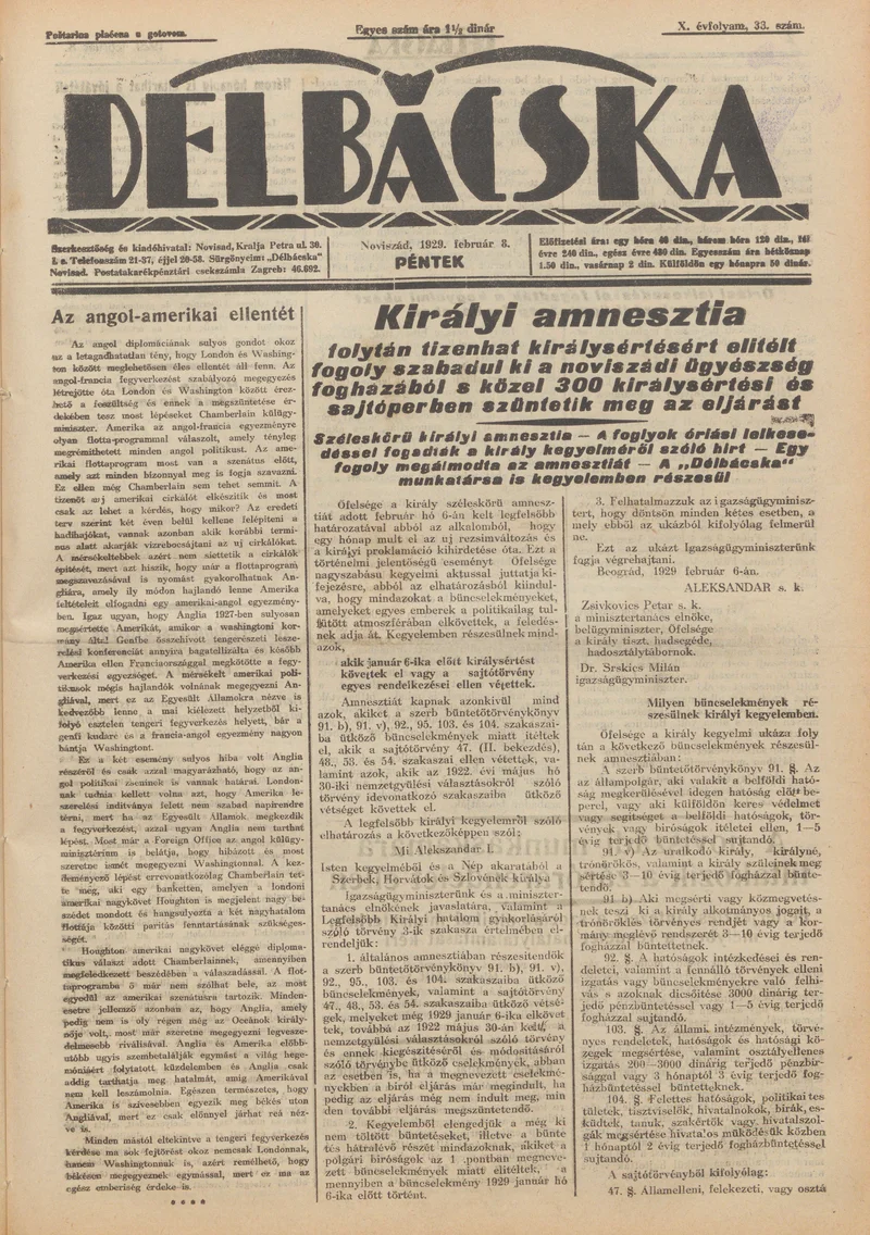 Délbácska, 10. évf. 1929. február 8. 33. sz.