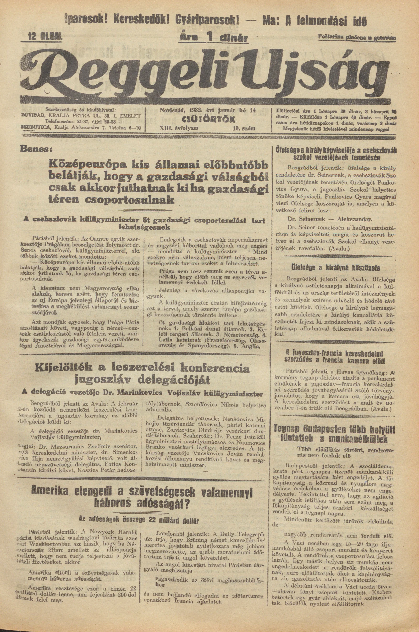 Reggeli Újság, 13. évf. 1932. január 14. 10. sz.