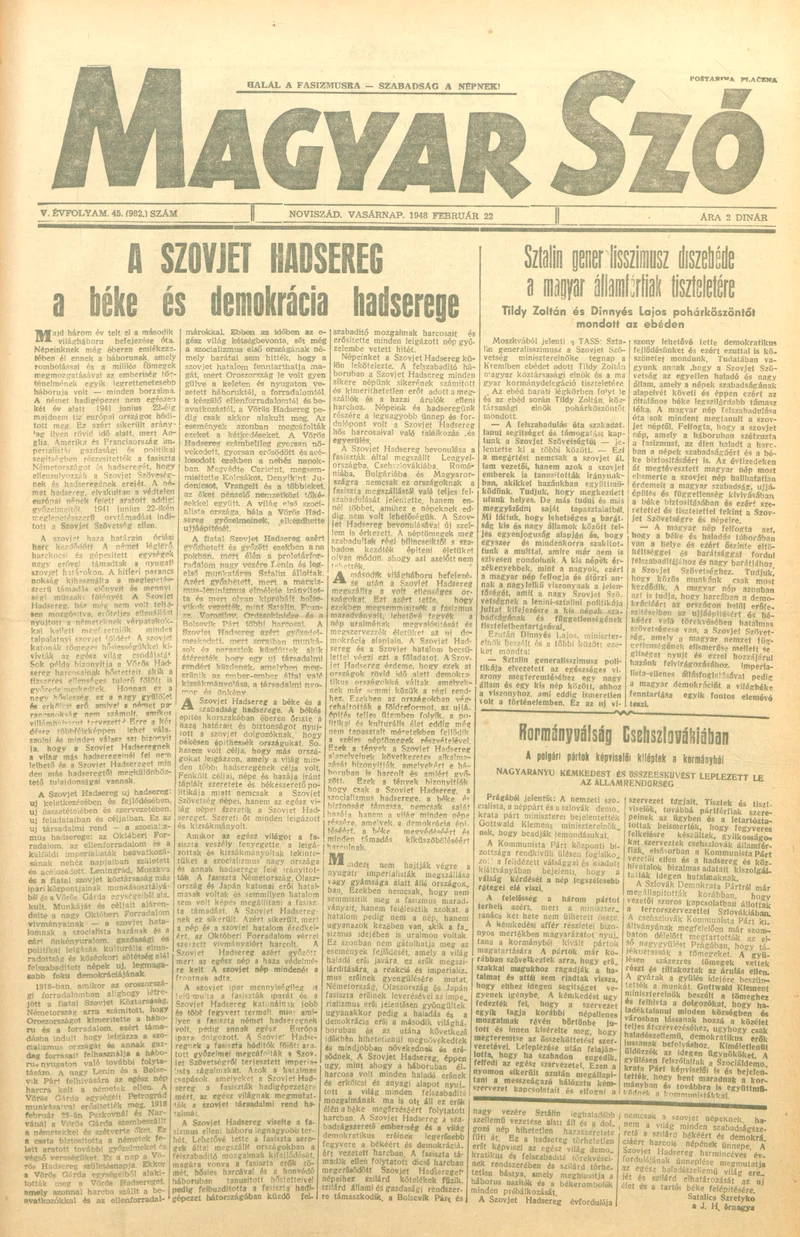 Magyar Szó, 5. évf. 1948. február 22. 45. sz. 1–8. oldal
