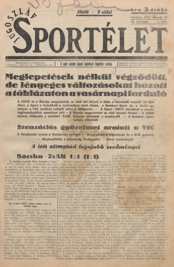 Jugoszláv sportélet, 7. évf. 1928. február 20. 3. sz.