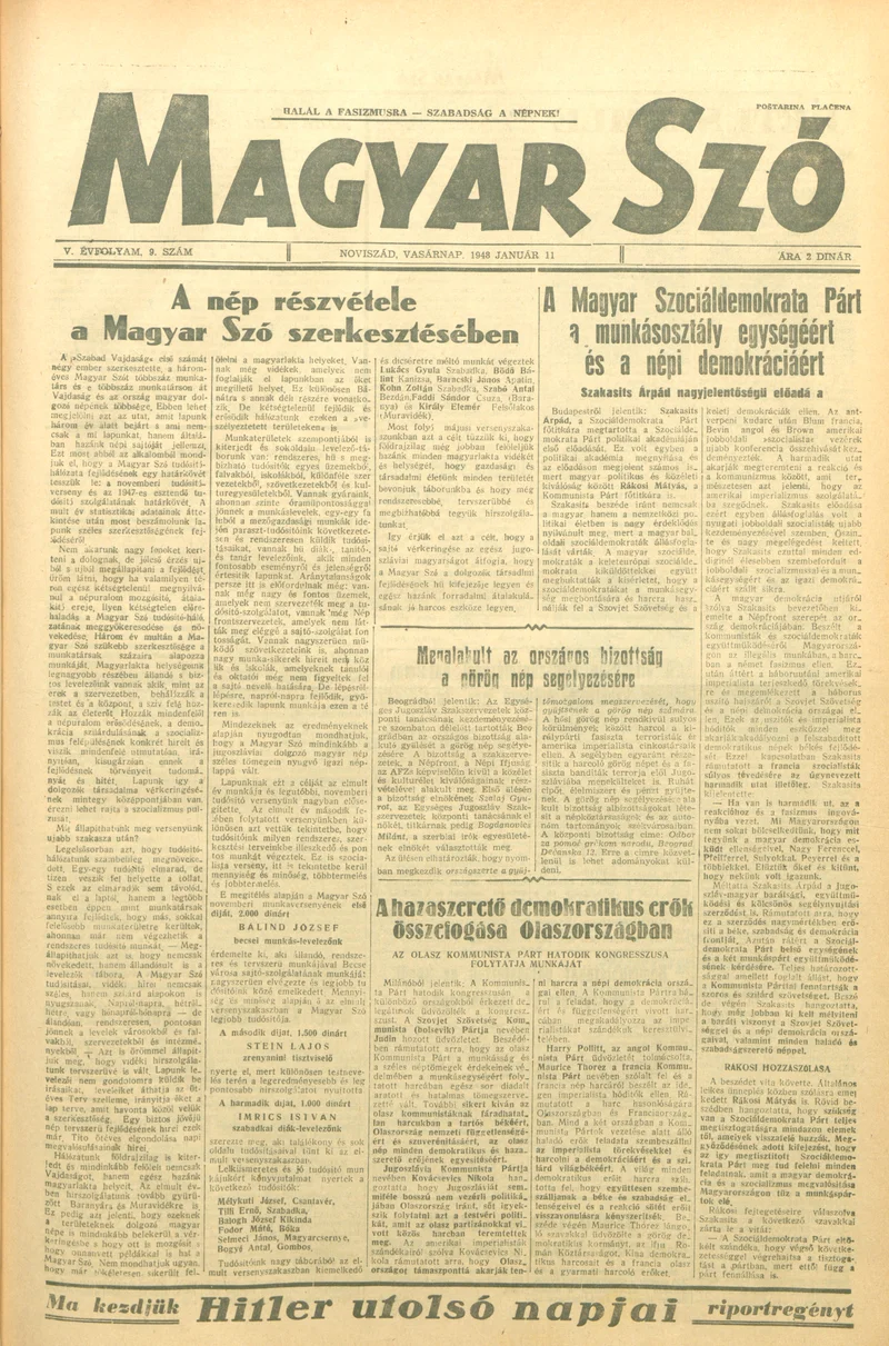 Magyar Szó, 5. évf. 1948. január 11. 9. sz. 1–8. oldal