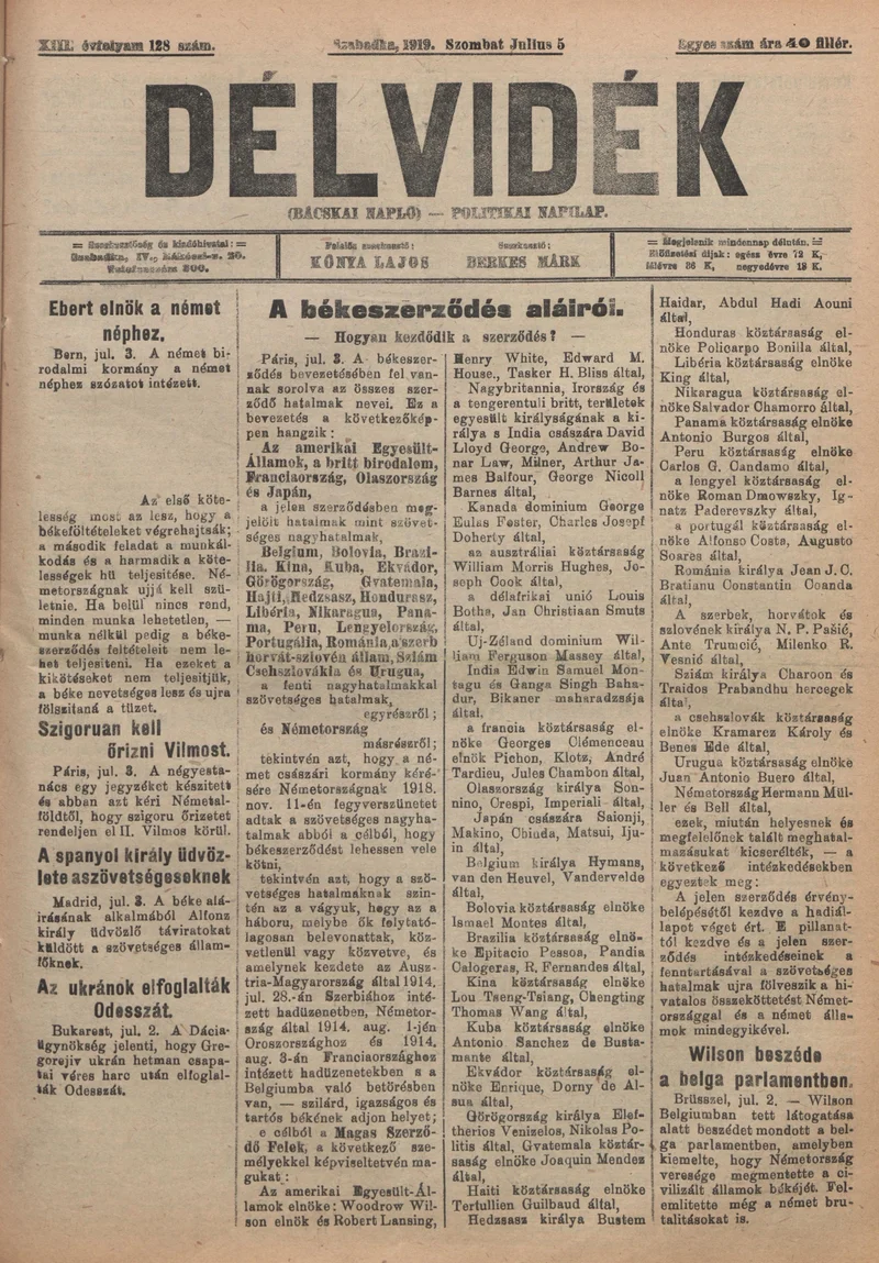 Délvidék, 13. évf. 1919. július 5. 128. sz.