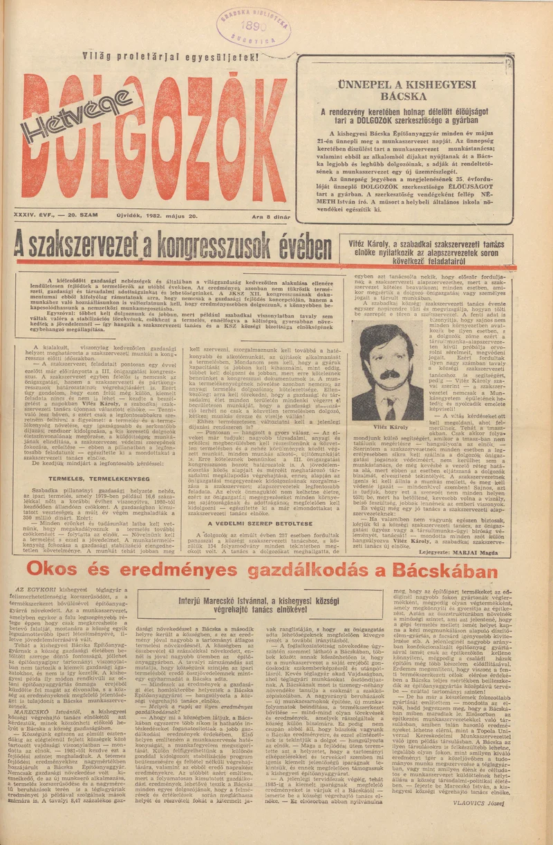 Dolgozók, 36. évf. 1982. május 20. 20. sz.