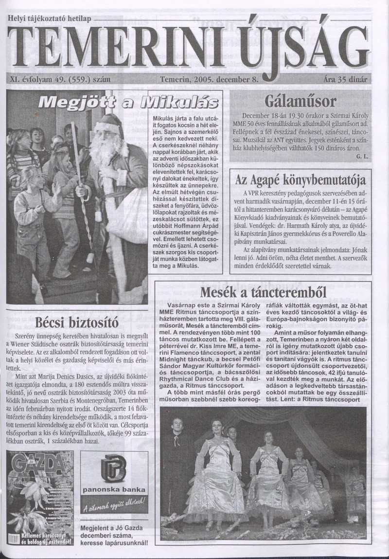 Temerini Újság, 11. évf. 2005. december 8. 49. sz.