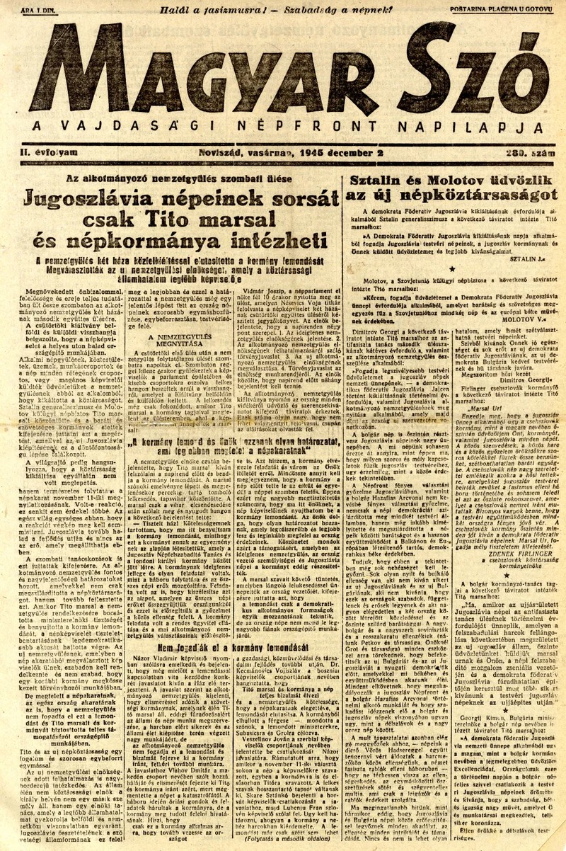 Magyar Szó, 2. évf. 1945. december 2. 280. sz. 1–8. oldal