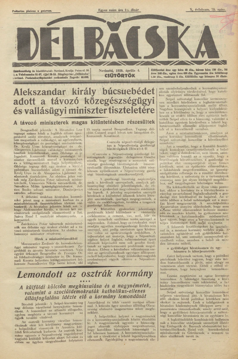 Délbácska, 10. évf. 1929. április 4. 79. sz.