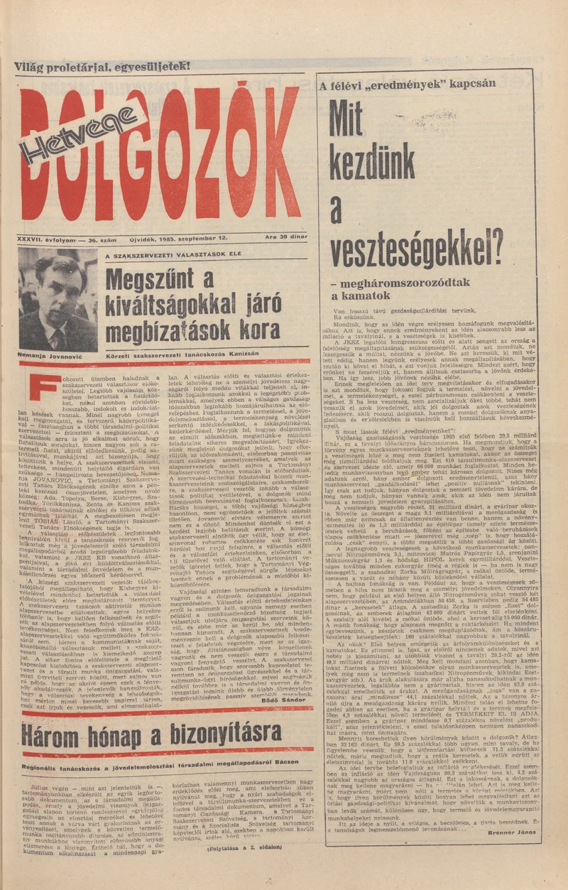 Dolgozók, 39. évf. 1985. szeptember 12. 36. sz.