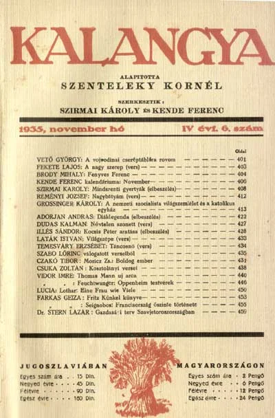 Kalangya, 4. évf. 1935. november. 6. sz. 401–480. oldal