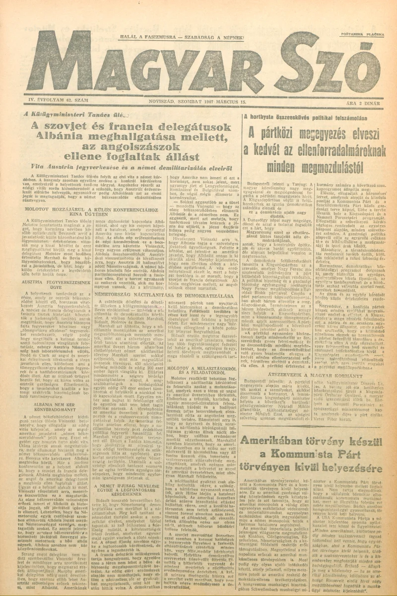 Magyar Szó, 4. évf. 1947. március 15. 62. sz. 1–6. oldal