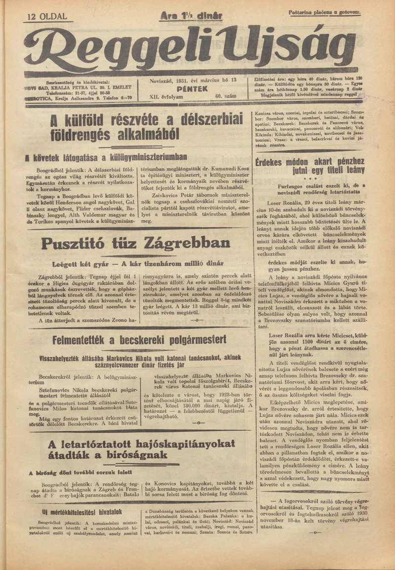 Reggeli Újság, 12. évf. 1931. március 13. 60. sz.