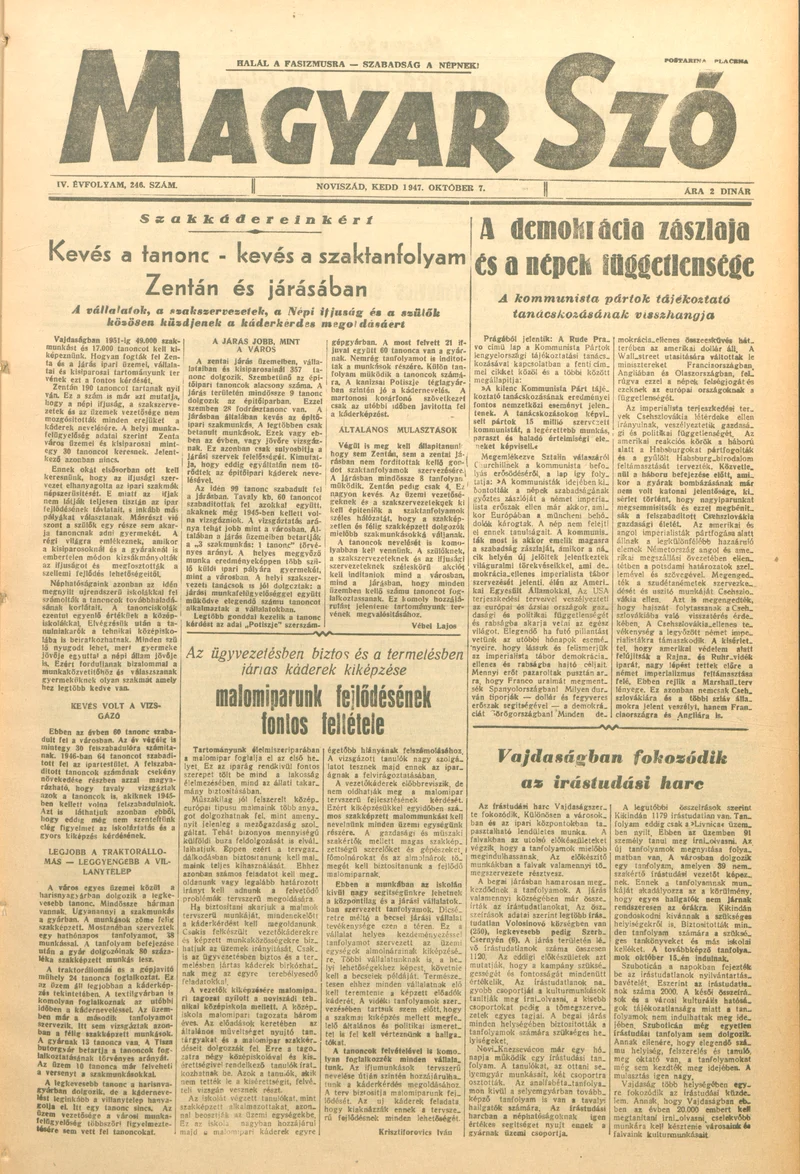 Magyar Szó, 4. évf. 1947. október 7. 246. sz. 1–6. oldal