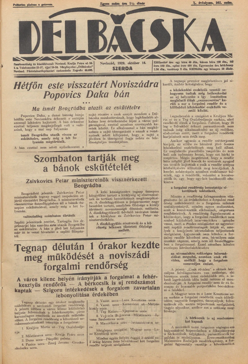 Délbácska, 10. évf. 1929. október 16. 241. sz.