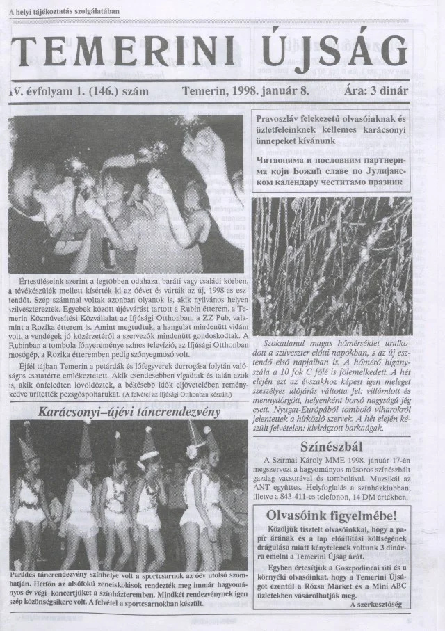 Temerini Újság, 4. évf. 1998. január 8. 1. sz.