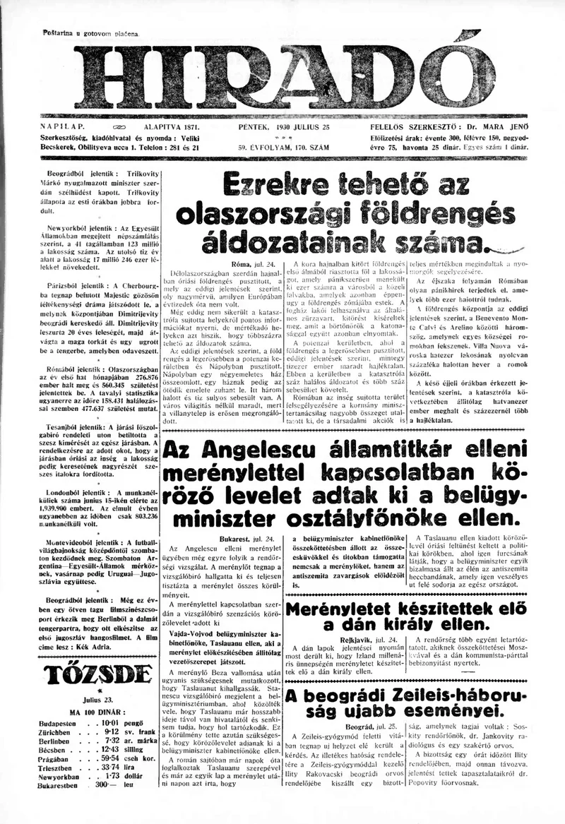 Híradó, 59. évf. 1930. július 25. 170. sz.