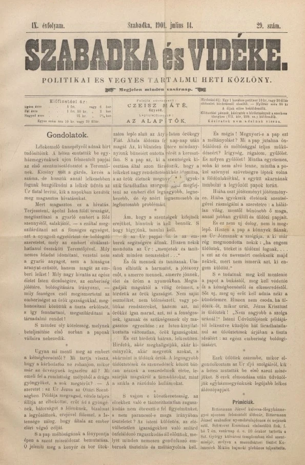 Szabadka és vidéke II, 9. évf. 1901. július 14. 29. sz.