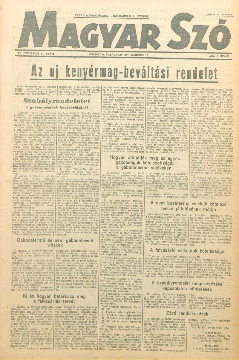 Magyar Szó, 4. évf. 1947. március 16. 63. sz. 1–8. oldal