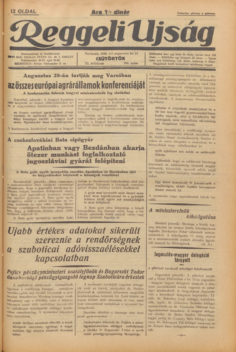 Reggeli Újság, 11. évf. 1930. augusztus 21. 194. sz.