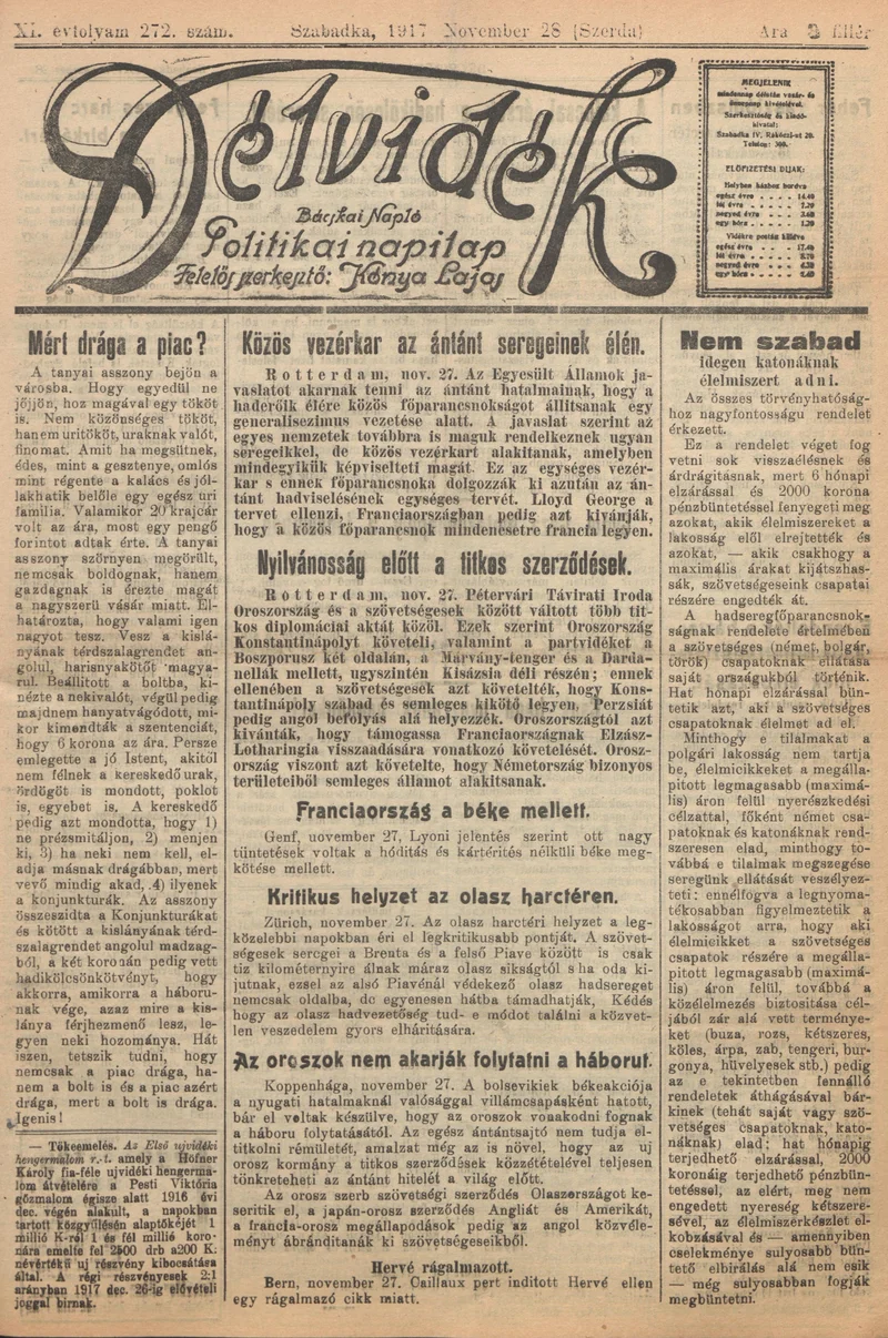 Délvidék, 11. évf. 1917. november 28. 272. sz.