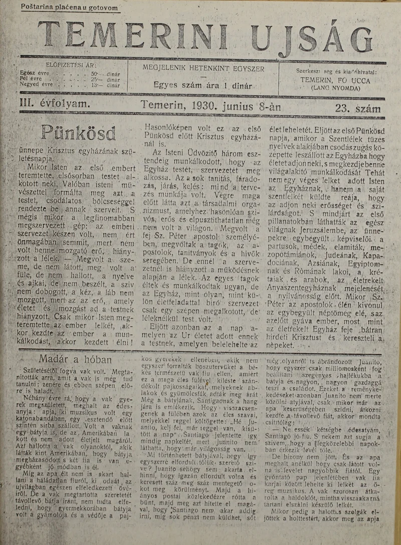 Temerini Újság 1928-1944, 3. évf. 1930. június 8. 23. sz.