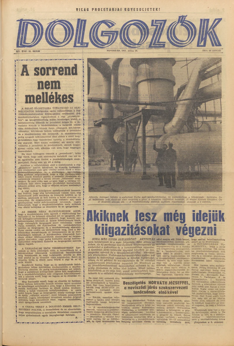 Dolgozók, 15. évf. 1961. július 28. 31. sz.