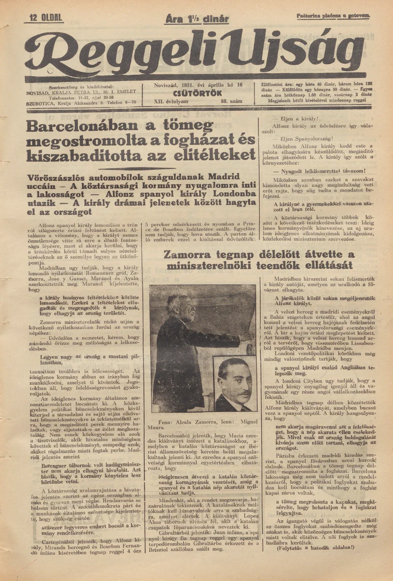 Reggeli Újság, 12. évf. 1931. április 16. 88. sz.