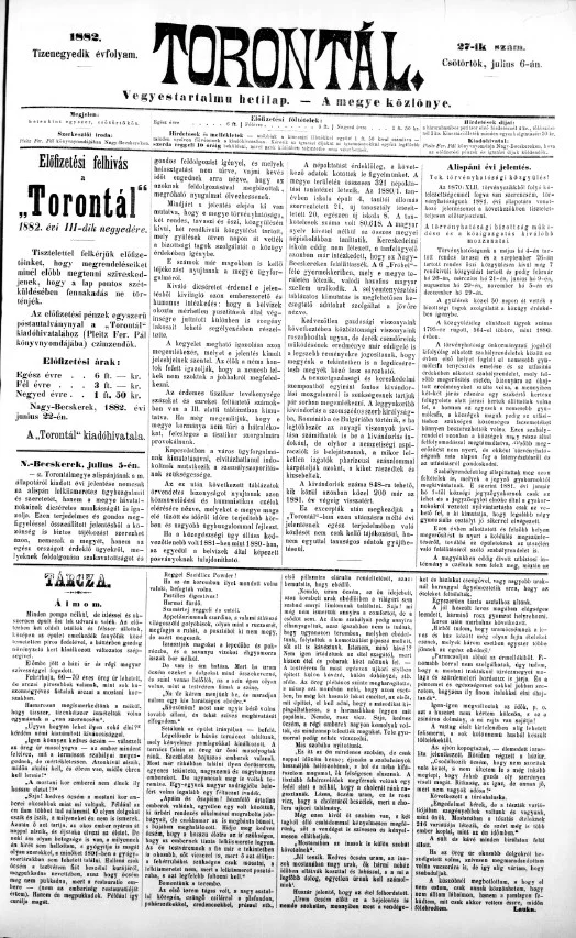 Torontál, 11. évf. 1882. július 6. 27. sz.
