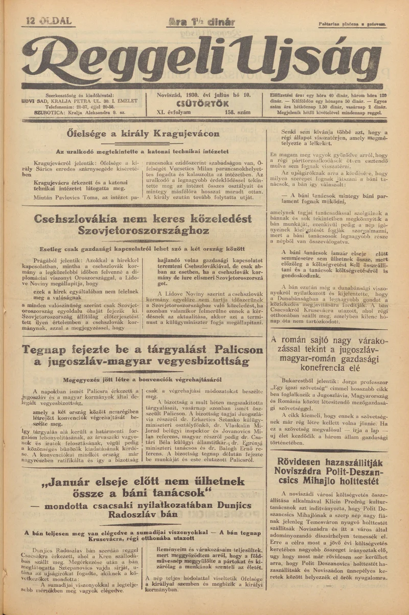 Reggeli Újság, 11. évf. 1930. július 10. 158. sz.
